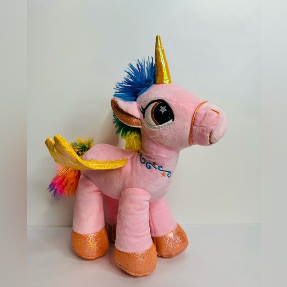 Unicorn Alicorn Pink Yellow Shiny Wings Plush Stuffed Animal 14" Glitter‎ - Picture 2 of 14